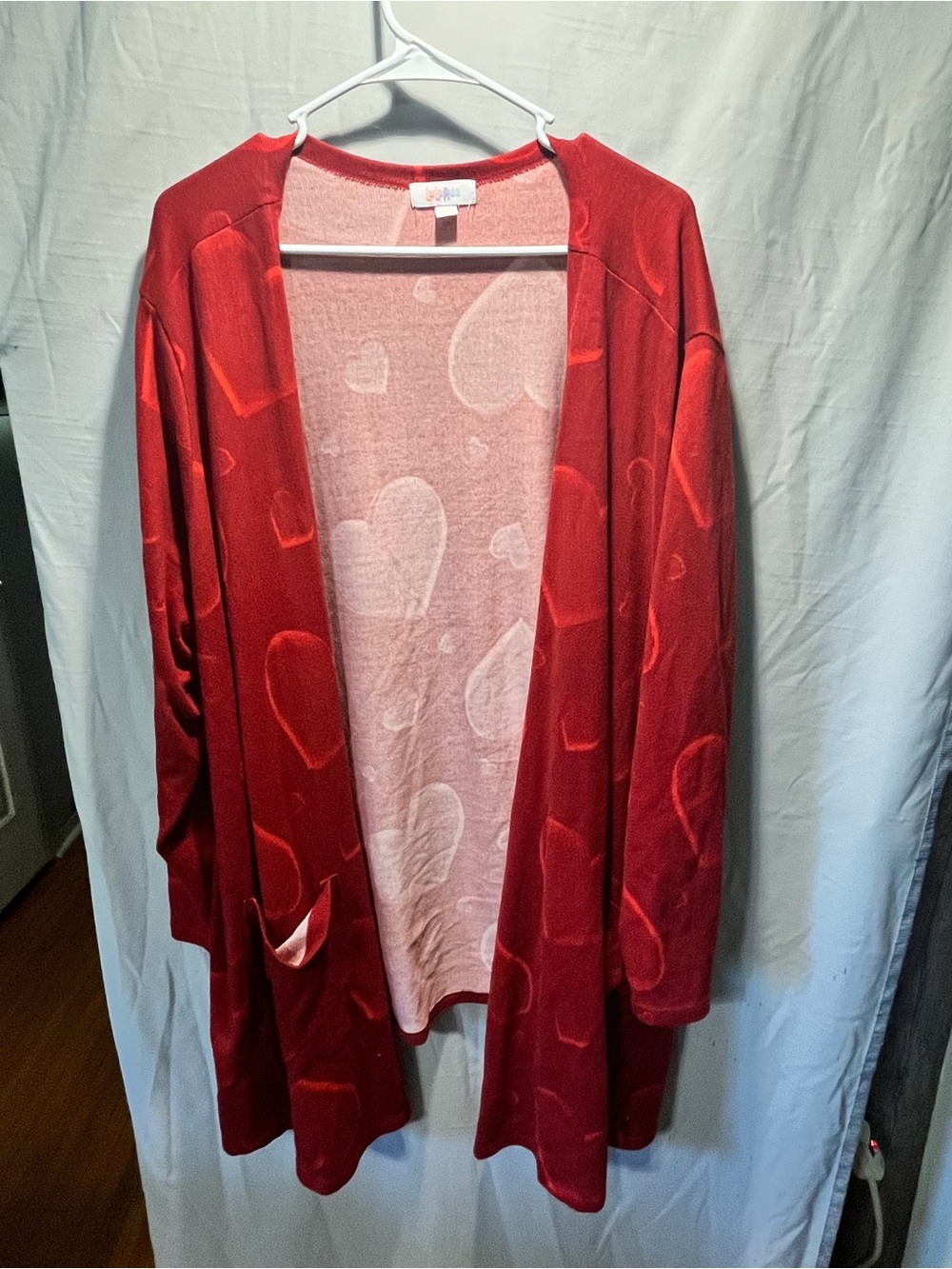 LuLaRoe Red Heart-Print Open Cardigan Sweater 3x